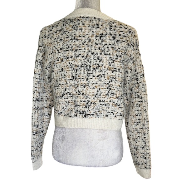NEW Freshman 1996 Cream Tweed Fuzzy Knit Gold Crested Button Crop Cardigan - S - Picture 6 of 12